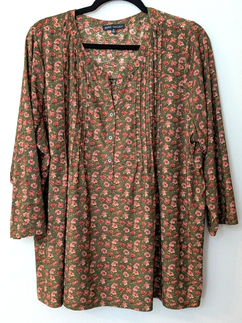 Napa Valley Women’s Olive Green Floral Print Blouse – Size 2X